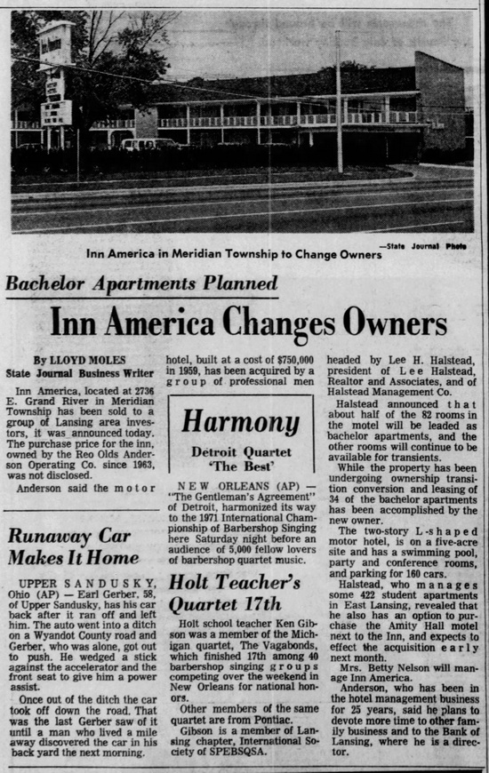 Poplars Motel (Clarion Pointe East, Inn America) - June  28 1971 Article On Sale (newer photo)